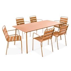 Oviala Business Ensemble table de jardin et 6 fauteuils en métal Caramel - marron acier 114600_0