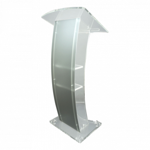 Pupitre plexiglas Vigelis - transparent et satiné - Bravour® avec tablette intermédiaire et plaque frontale personnalisable_0