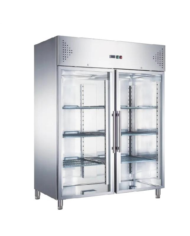 Romux® Armoire Réfrigérée Positive 2 Portes Vitrées 134 cm avec Refroidissement Froid Ventilé en Acier Inox Capacité de 1200 L - 6 Étagères e_0
