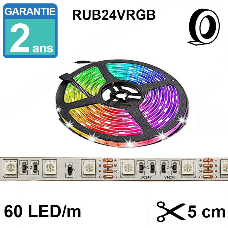 Ruban LED 24V - 14.4W - 5m - IP20 - RGB intérieur - Référence RUB24VRGB_0