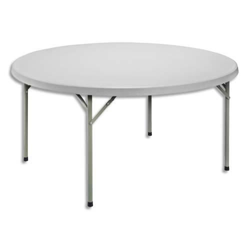 Sodematub table ronde pliante gris clair granité en polyethylène - diamètre 152 cm, hauteur 74 cm_0