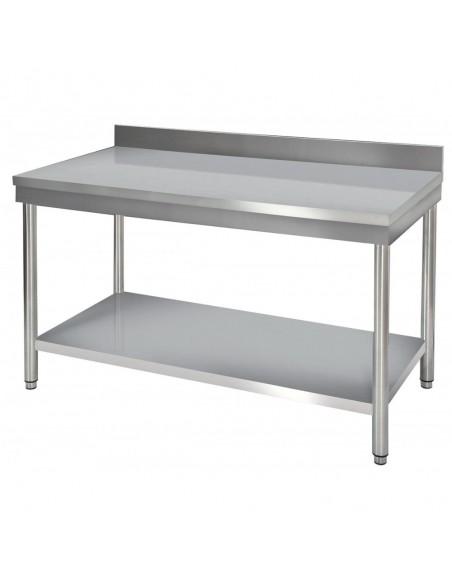 Table inox adossée avec étagère basse - TM1470 - Fabrication en acier inox 18/10 - 1400x700x850/950 mm_0