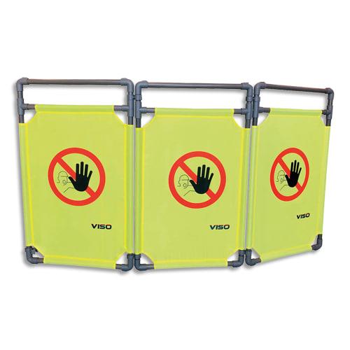 Viso barrière de travaux 3 vantaux en pvc et polyester gris jaune, extensible - dim l170 x h100 x p2,6 cm_0