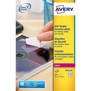 Avery L6113 Etiquettes de sécurité blanches imprimantes laser 45,7 x 21,2 mm - 20 feuilles - 960 étiquettes_0