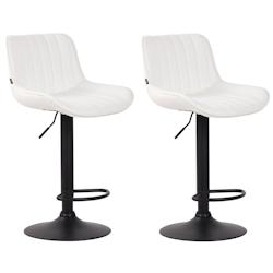 Décoshop26 - Lot de 2 tabourets de bar chaises hautes en PVC blanc coutures verticales support en métal noir 10_0004282 - blanc 3000252022864_0