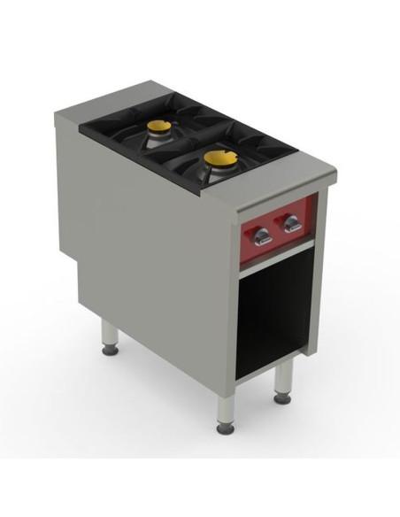 Fourneau CHARVET 2 feux gaz - Référence V01952 - Châssis en inox avec four gaz et brûleurs multi-rampes_0
