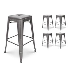 Kosmi Lot de 4 tabourets de bar en métal brut aspect galvanisé style industriel - Hauteur 66 cm - 3760301691624_0