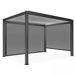 Oviala Business - Pergola bioclimatique autoportée motorisée 3x4m avec éclairage LED et 2 stores gris aluminium - Réf. 109365_0