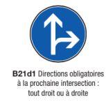 Signalisation routière - Obligation et fin d'interdiction type B21d1 - Direction obligatoire tout droit ou à droite_0