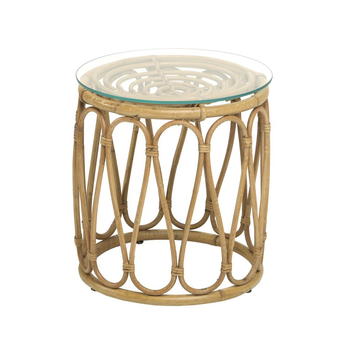 Table basse en rotin Tambour - plateau verre 36 cm - fabrication Indonésie_0