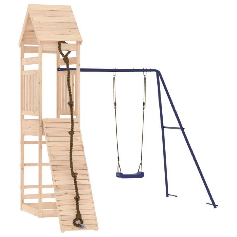 Aire de jeux d'extérieur en bois de pin massif - Portiques robustes avec balançoire, mur d'escalade et bac à sable - 245 x 256 x 264 cm - Réf. 02_0004693_0