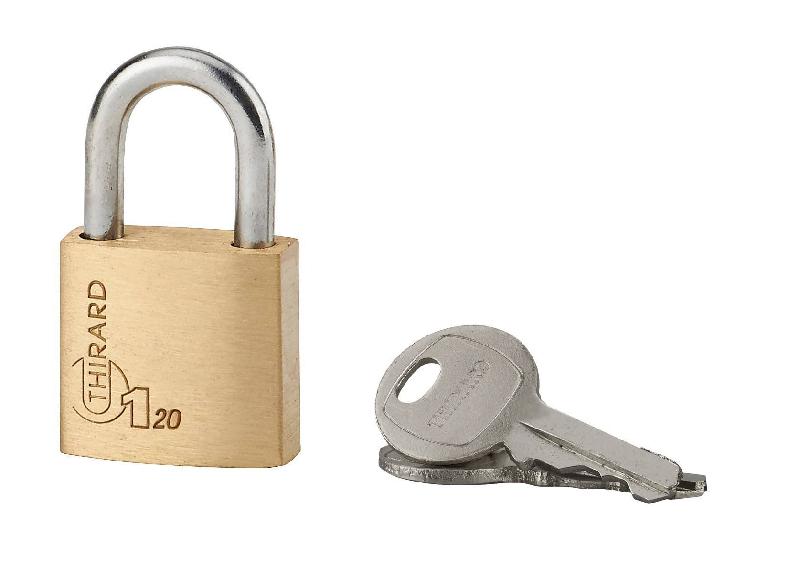 Cadenas à clé Thirard - Type 1 - 20 mm - Corps en laiton monobloc - Anse acier nickelé - Garantie 10 ans_0
