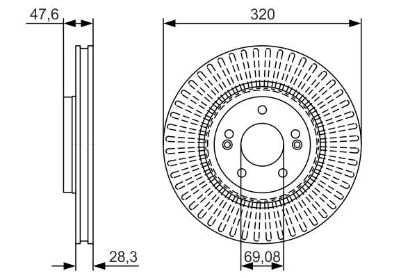 Disque de frein Bosch 0986479A21 - ventilé - côté avant_0