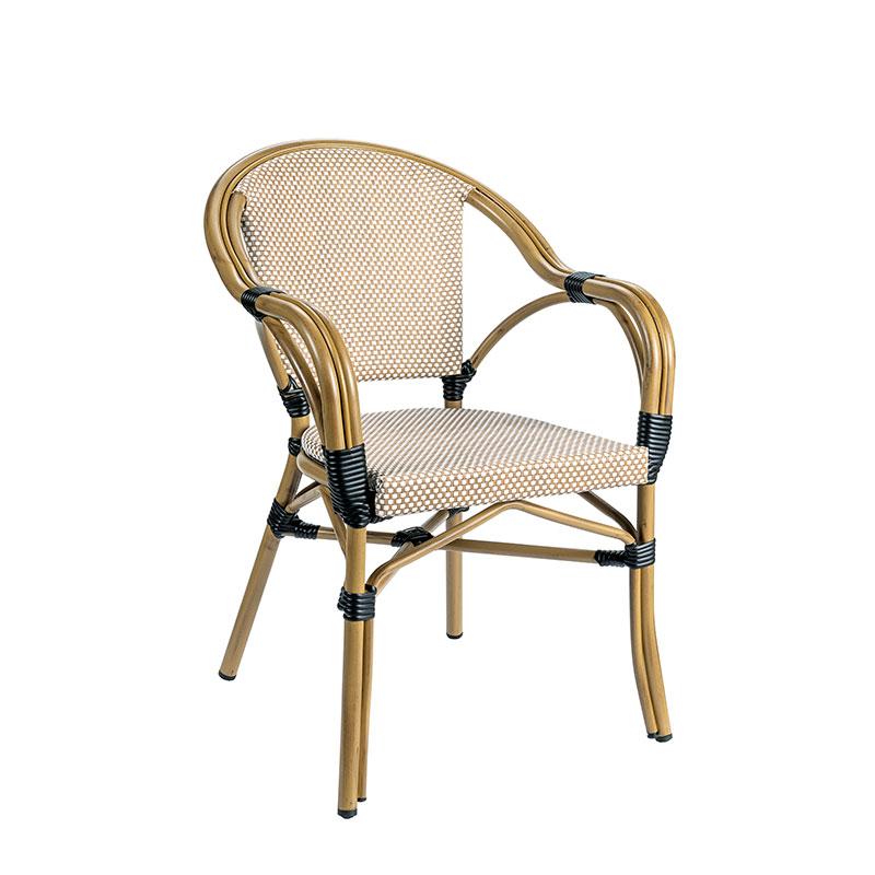 Fauteuil de terrasse Biarritz - aluminium bambou - textilène beige - empilable et résistant UV/eau_0