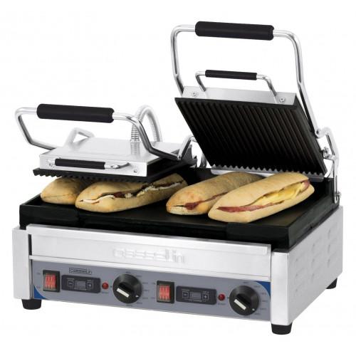 GRILL PANINI DOUBLE AVEC TIMER PREMIUM CASSELIN - PLAQUES LISSE ET RAINURÉE