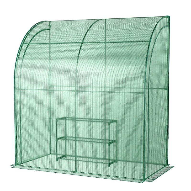 Helloshop26 - Serre inclinée de jardin 200 x 100 x 215 cm avec étagère à plantes 3 niveaux et protection solaire en PE vert 20_0020780 - vert 3000_0
