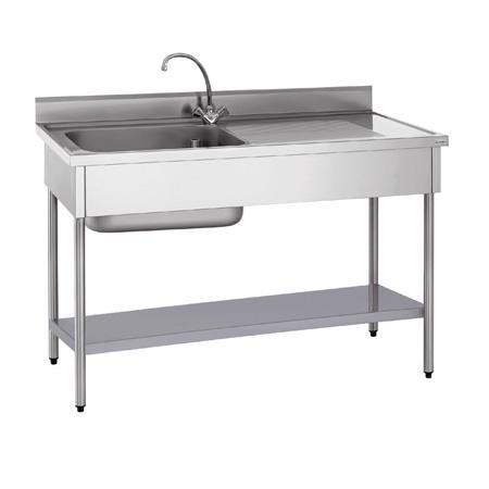 Plonge - 1 bac 600x500x320 mm - 1 égouttoir à droite - Inox adossée - 1400x700x900 mm - Avec étagère_0