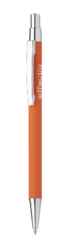 Stylo à bille en aluminium - finition caoutchoutée - gravure laser effet miroir - encre bleue - couleur orange_0