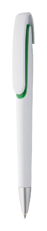 Stylo à bille en plastique - corps blanc et poussoir silver - encre bleue_0