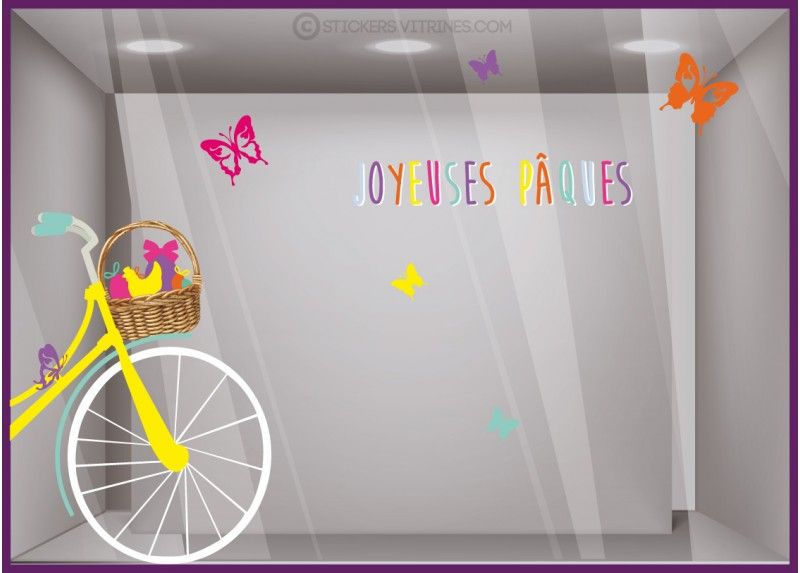 Sv796 - Adhésif pour vitrine - Stickers vitrines - Dimensions 64 x 73 cm - Design vélo de printemps pour Pâques_0