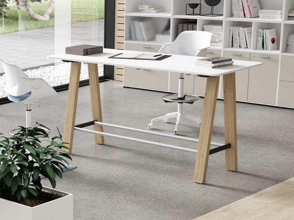 Table haute Fabrika en bois pas cher avec repose-pieds_0