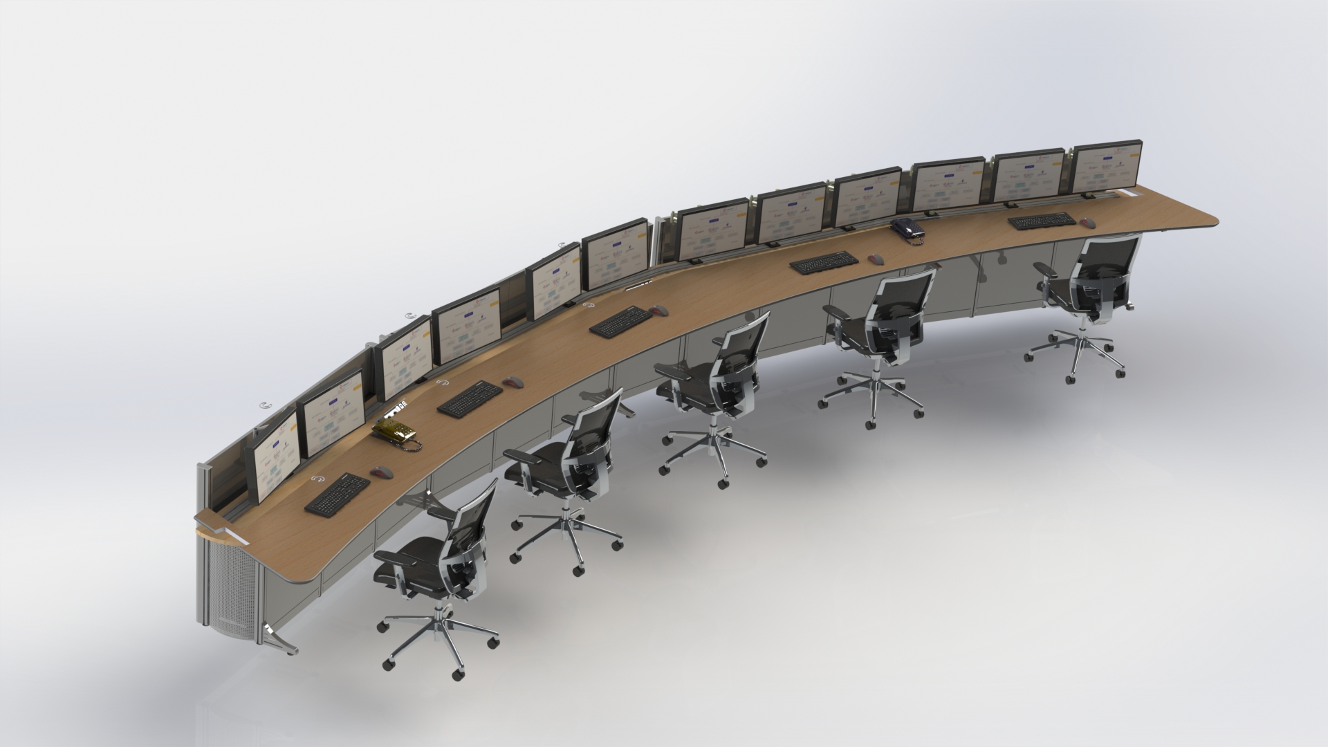 Pupitre informatique modulaire TECHNO - ergonomique, jusqu'à 10m, pour 3 écrans et 4 UC_0