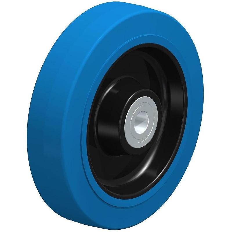 Roue de 200 mm avec caoutchouc élastique bleu sur centre en nylon_0