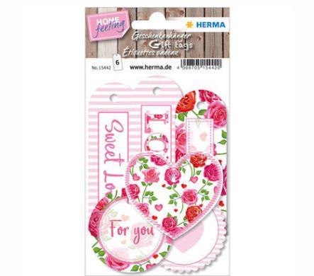 Étiquette pour cadeau Home Love - papier coloré avec fil - motif imprimé - lot de 6 pièces - Réf. 15442_0