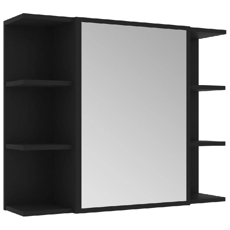 Armoire à miroir de salle de bain 80 x 20,5 x 64 cm - Aggloméré noir avec 8 compartiments 02_0006738_0