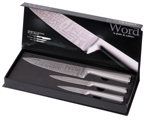 Coffret 3 couteaux de cuisine - Word Pradel Jean Dubost - Chef, multi-usages et office, acier inox, revêtement antiadhésif champagne_0