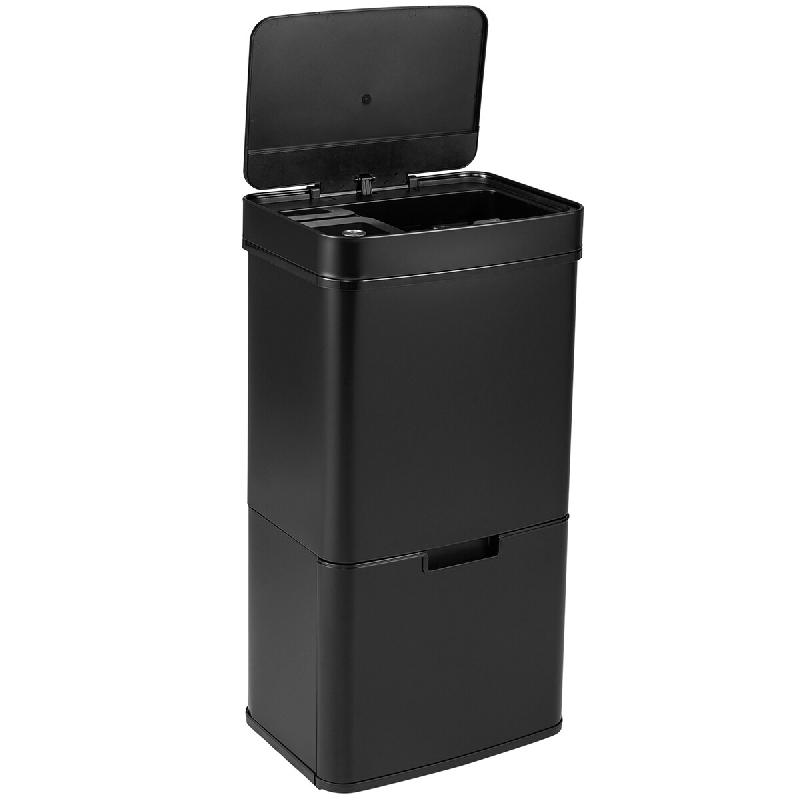 COSTWAY Poubelle 72L 4 compartiments, poubelle électrique à capteur, tri sélectif 2×11L+3,5L+46,5L, fermeture douce noire - noir inox SK32230PW_0