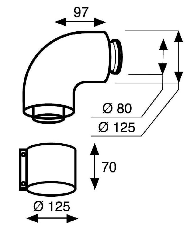 Coude 90° condensation 80/125 A2033900 - Aluminium - Diamètre 125 mm - Poids 69 g_0