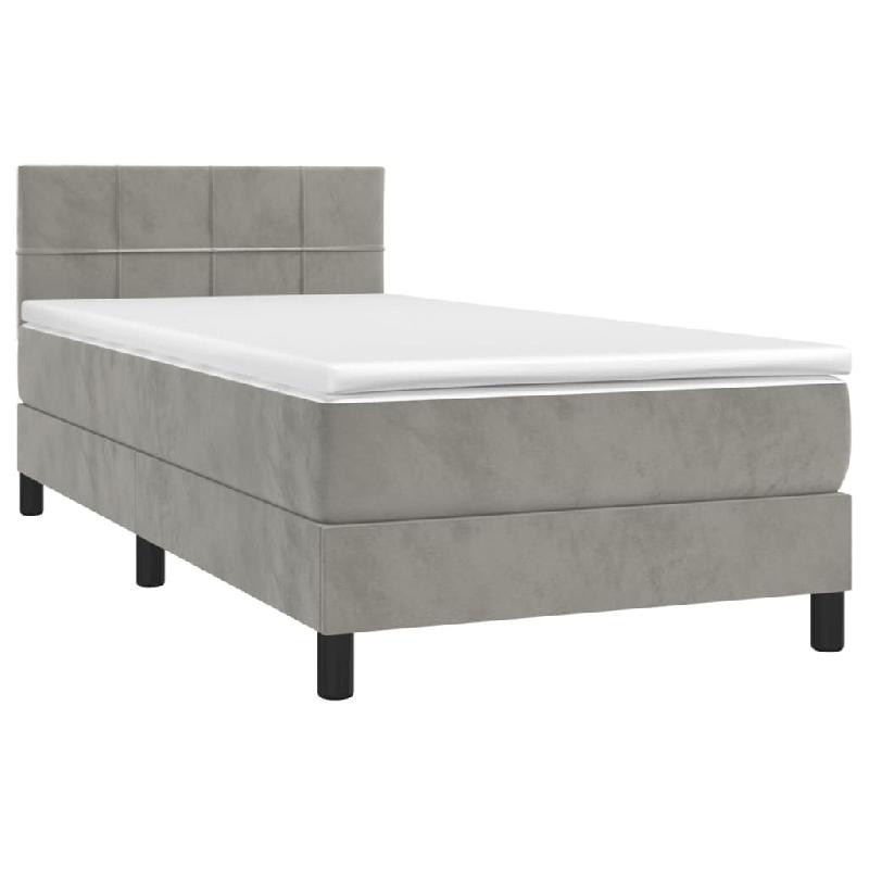 Décoshop26 - Cadre de lit LED avec sommier tête de lit matelas 90x200cm tissu velours gris clair TDL0208471 - gris 3001541982722_0