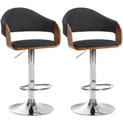 Décoshop26 - Lot de 2 tabourets de bar chaises de comptoir en tissu noir cadre en bois et pieds en métal TDB10740 - noir 3000250446570_0