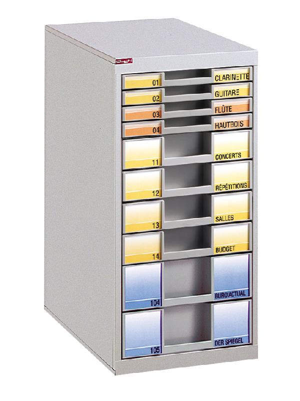 Desserte de classement 10 tiroirs - structure en acier - dimensions H.600 x L.303 x P.380 mm_0
