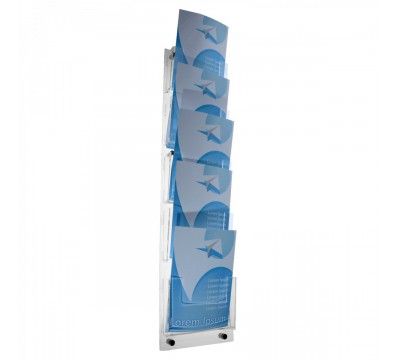 E-104 PD-A4 - Porte-brochure mural en plexi Designplex - 5 compartiments A4 - Hauteur 99 cm_0