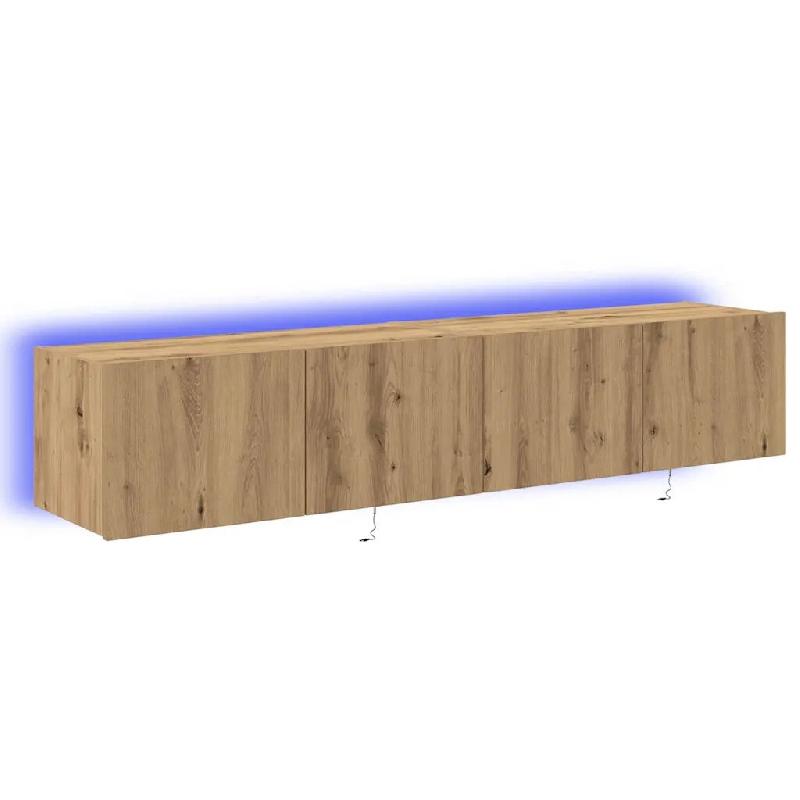 Helloshop26 - Meuble TV mural moderne avec bandes LED 80 x 35 x 31 cm en bois d'ingénierie chêne artisanal 02_0051935 - Bois massif 3000237166712_0