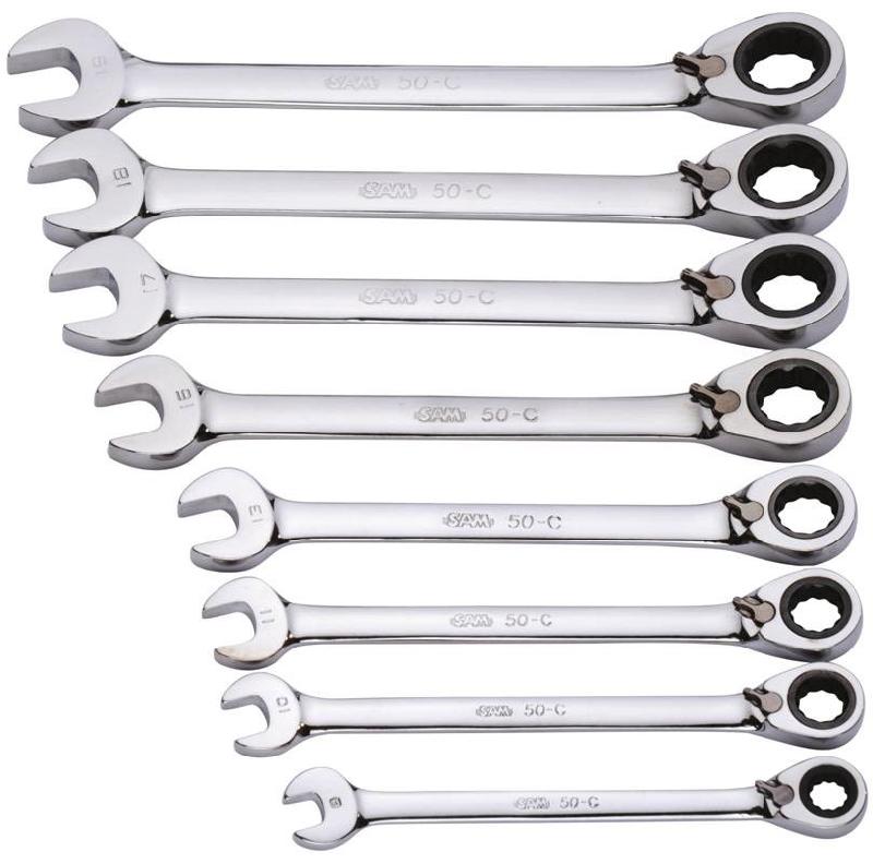 JEU DE 8 CLÉS MIXTES À CLIQUET ARTICULÉES EN MM - SAM OUTILLAGE - 50-CTJ8