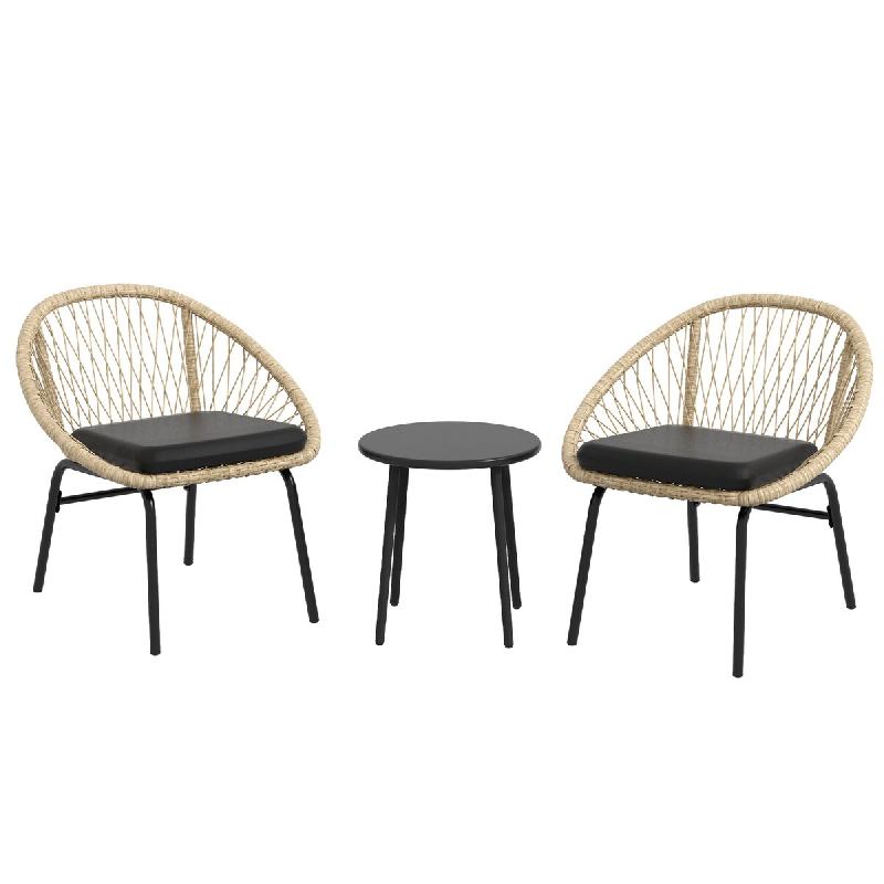 Merax salon de jardin 3 pièces avec 2 chaises, Table Basse et Coussins, meubles de balcon pour 2 Personnes, Rotin, Marron Clair - marron multi-matér_0