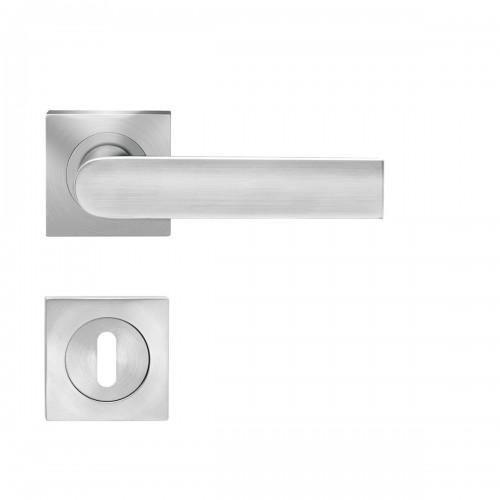 POIGNÉES DE PORTE SUR ROSACES CARRÉES SÉRIE ER 51Q LONDON -INOX SATINÉ -CLÉ L KARCHER DESIGN