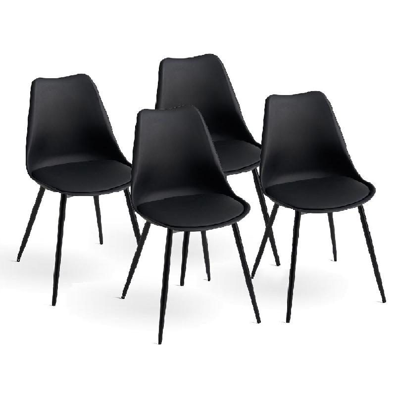 RATTATAN Lot de 4 chaises en polypropylène, avec coussin en similicuir et pieds en métal pour cuisine, salle à manger, bureaux et restaurants – S_0