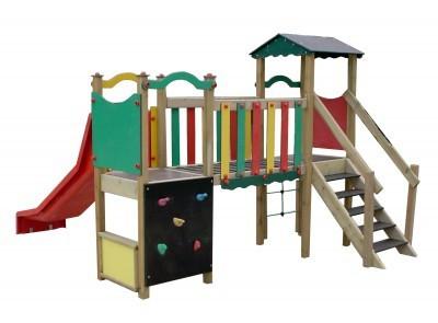 STRUCTURE EN BOIS TOBOGGAN ET MUR D'ESCALADE POUR LES 2-6 ANS_0