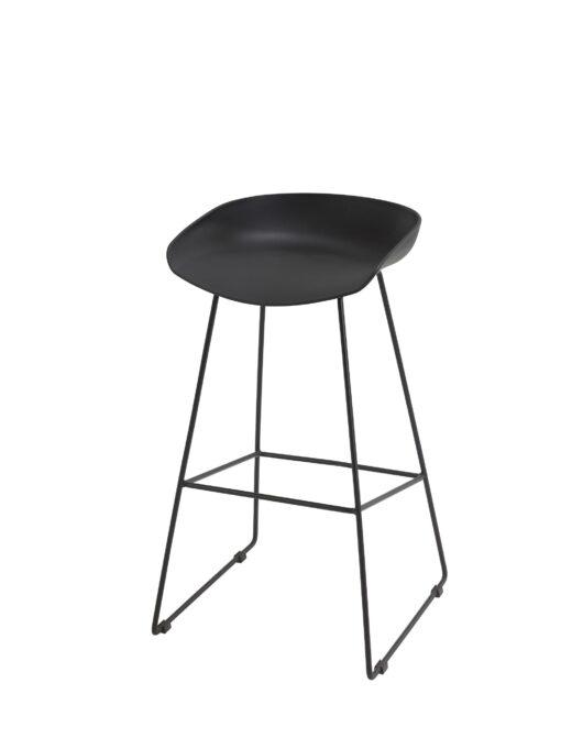 Tabouret haut ALBA - neuf - assise en polypropylène noir - structure en fil métal noir - design moderne_0