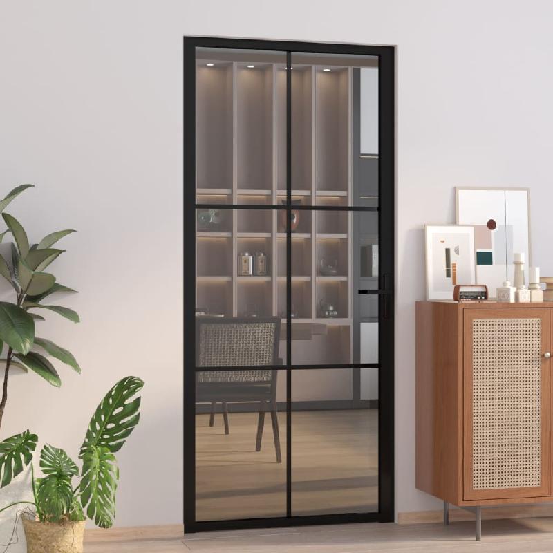 Vidaxl porte intérieure 93x201,5 cm noir verre esg et aluminium 350566_0