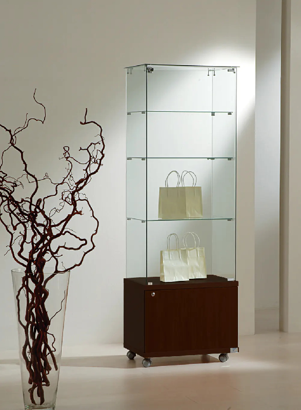 Vitrine d'exposition largeur 60cm - rangement 6/18MVA - finition wengé avec tablettes amovibles et serrure_0