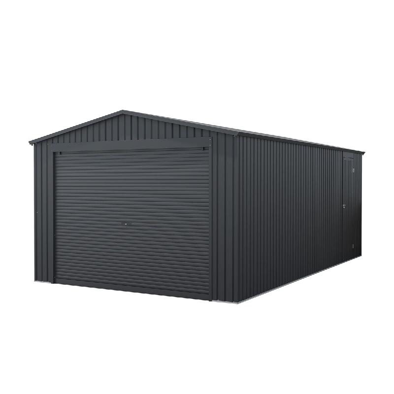 Wasabi - Garage métallique 19,52m2 Jarama - 576x338x243cm - Abri voiture extérieur - Grande porte enroulable - Entrée piétonne latérale - - gris_0