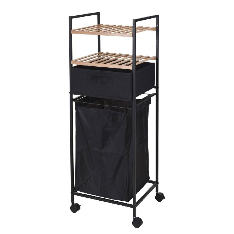 WellHome - Étagère de salle de bain avec 2 tablettes + sac à linge en polyester de 40L, 109cm - noir WH14603_0