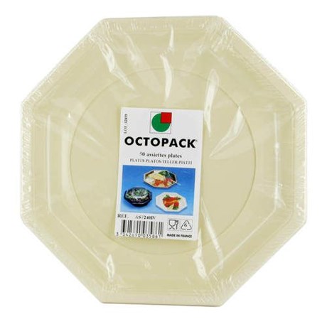 ASSIETTE PLASTIQUE JETABLE OCTOGONALE IVOIRE 24 CM (VENDU PAR 50)