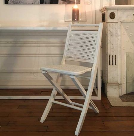 Cléa - Chaise pliante en cannage naturel et hêtre - Coloris vernis naturel, laqué blanc ou noyer_0