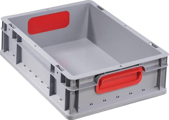Conteneur de transport gerbable L400xl300xH120 mm gris - Polypropylène indéformable - Poignée rouge fermée - Parois latérales fermées - Compatible europalettes - ALLIT_0